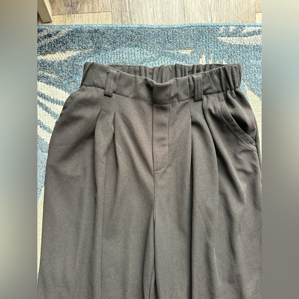 Black Waffle Knit Wide Leg Pants - Picture 4 of 5